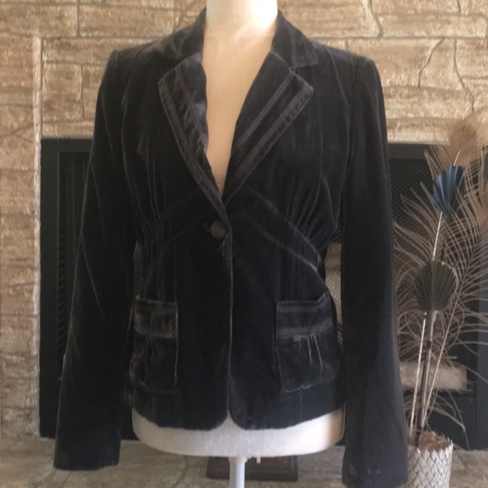 Blue Gray AXCESS Jacket LIZ CLAIBORNE Blazer Steel Blue Grey Rayon Velvet Size 6 - Picture 1 of 9